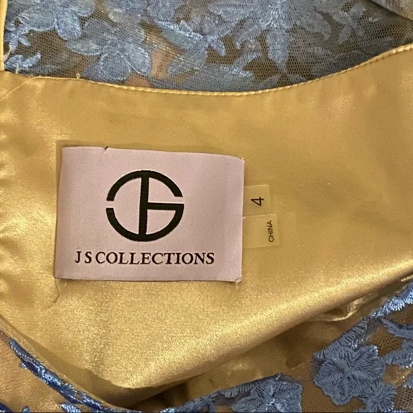 NWT Formal Floral Embroidered Long Mermaid Evening Gown w French Blue Lace - Picture 8 of 9